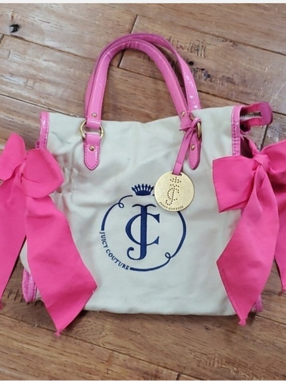 Juicy Couture Daydream Y2K Canvas Pink & Cream Logo Tote Bag